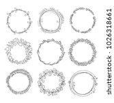 hand drawn floral wreath set | Shutterstock .eps vector #1026318661
