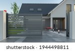 Automatic Sliding Gate and house, 3d illustration 