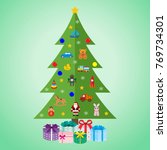 christmas tree with toys and... | Shutterstock . vector #769734301