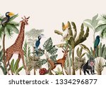 seamless border with tropical... | Shutterstock .eps vector #1334296877