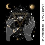hand in line art style on space ... | Shutterstock .eps vector #1792710994