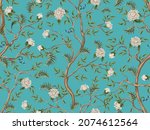 print with white peonies trees... | Shutterstock .eps vector #2074612564