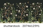 print with peonies trees ... | Shutterstock .eps vector #2074612591