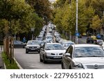 Small photo of Car traffic at rush hour, car pollution, traffic jam in Bucharest, Romania, 2022