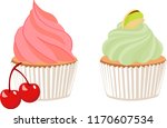 pistachio cupcake and cherry... | Shutterstock . vector #1170607534