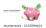 pink piggy bank and falling... | Shutterstock .eps vector #2152094621