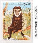 Small photo of GUINEA BISSAU - CIRCA 1983: a 20p stamp (Scott 2008 catalogue number 462) from Guinea Bissau shows image of an Eastern black and white colobus monkey (Colobus abyssinicus), circa 1983