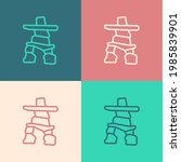 Pop art line Inukshuk icon isolated on color background.  Vector
