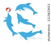 Set Of Blue Dolphins. Vector...