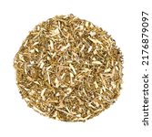 Small photo of Dried sweet wormwood, Artemisia annua, herb circle from above. The discovery of plant extract artemisinin is a Nobel prize awarded medication used to treat malaria. Used in TCM as tea to treat fever.