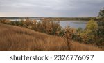 Traveling trough the south of Saskatchewan from Diefenbaker Lake up to the Wanuskewin Heritage Park near Saskatoon. View over the South Saskatchewan River near of Round Prairie Metis Chapel.