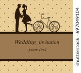 invitation card with newlyweds... | Shutterstock . vector #697049104