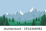 green meadows  pine trees  with ... | Shutterstock .eps vector #1916368481
