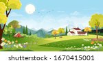 panorama landscape of spring... | Shutterstock .eps vector #1670415001
