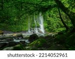 Beautiful natural scenery of waterfalls in the tropical forest of Indonesia
