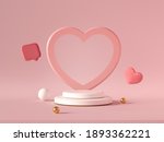 Minimal background, mock up with podium for product display,Abstract white geometry shape background minimalist Valentine's day pink background,Abstract mock up backgroundup 3D rendering.