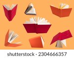 Small photo of collection of various books isolated on orange background. each one is shot separately