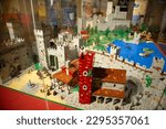 Small photo of april 28, 2023 - Italy, Lombardy, Monza - 'I Love Lego' exhibition of dioramas displayed in the Royal Villa (Villa Reale) in Monza. Large Diorama Castle built with 250,000 Lego bricks.