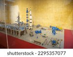 Small photo of april 28, 2023 - Italy, Lombardy, Monza - 'I Love Lego' exhibition of dioramas displayed in the Royal Villa (Villa Reale) in Monza. Classic Space diorama built with 50,000 Lego bricks.