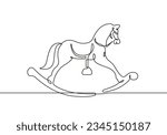 Rocking Horse One Line Art Drawing. Toy Rocking Horse Minimalist Trendy Drawing, Perfect for Wall Art, Prints, Social Media, Posters, Invitations, Branding Design. Vector