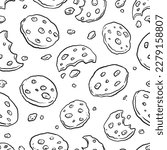 Chocolate Chip Cookies doodle seamless pattern. Cartoon illustration vector illustration background. For print, textile, web, home decor, fashion, surface, graphic design