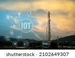 Small photo of Telecommunication Tower for 2G 3G 4G 5G network during sunset. Antenna, BTS, microwave, repeater, base station, IOT. Technology concept in internet and mobile communication.