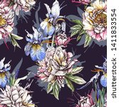 seamless pattern with floral... | Shutterstock . vector #1411833554