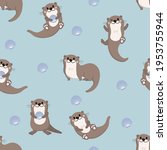 cute otter and shellfish... | Shutterstock .eps vector #1953755944