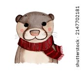 cute otter in winter holidays... | Shutterstock .eps vector #2147702181