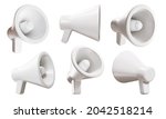 white megaphone. 3d promotion... | Shutterstock .eps vector #2042518214