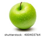 Perfect Fresh Green Apple Isolated on White Background with water drop in Full Depth of Field with Clipping Path.