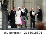 Small photo of London, UK - 06.03.2022: Meghan Markle Prince Harry attend Platinum Jubilee thanks giving service at St Pauls Cathedral, Meghan wearing white coat dress, London UK