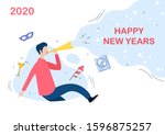 young man blowing party... | Shutterstock .eps vector #1596875257