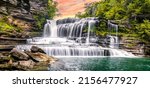 Panorama of a beautiful waterfall cascade. Waterfall cascade panoramic landscape. Beautiful waterfall cascade. Waterfall panorama