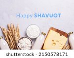 Shavuot flat lay with dairy...