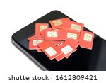 many red sim cards are on top... | Shutterstock . vector #1612809421