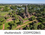 Small photo of Aerial view of in Ayutthaya temple, Wat Phra Ram in Phra Nakhon Si Ayutthaya, Historic park in Thailand.