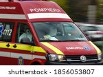 Small photo of Bucharest, Romania - November 12, 2020: An Emergency Service for Resuscitation and Extrication, short named SMURD, ambulance for Covid-19 cases speeding through the traffic in Bucharest.