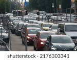 Small photo of Bucharest, Romania - July 07, 2022: Construction site of the Doamna Ghica Overpass, which was supposed to be completed two years ago, and the difficult traffic around it.