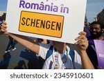 Small photo of Bucharest, Romania. 3rd June, 2023: The march "European Unity now: Romania in Schengen!" organized by the pragmatic progressive pan-European political party Volt Europa and Volt Romania.