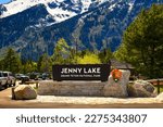 Small photo of Jenny Lake, Wyoming, USA - June 8, 2022 : Welcome sign at the entrance to Jenny Lake in Grand Teton National Park.