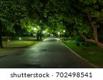 Park with street lights in Piestany (Slovakia) in night with no people around  