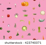 vegetables pattern on pink  ... | Shutterstock .eps vector #423740371