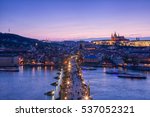 Small photo of Shot from the tower of Charles bridge, Prague, Czech Republic in the evening showing the beatify of Lesser Town.