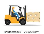 Forklift Truck With Man Driving.