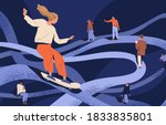 Psychological concept of important key points in memory or searching and finding life path. People going in past by psychotherapy. Flat vector cartoon illustration of people at tangled ways