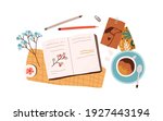 top view of open notebook or... | Shutterstock .eps vector #1927443194