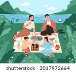 Happy Asian Family On Picnic In ...