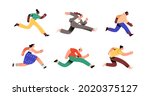 Set of ambitious people running fast, hurrying to their goals and rushing on urgent businesses. Concept of aspiration to success. Flat vector illustration of runners isolated on white background