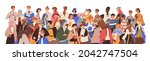 crowd of diverse casual busy... | Shutterstock .eps vector #2042747504